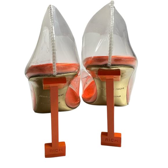 JESSICA RICH Transparent So Fancy Sandal Orange Clean Pointed Heel Women's 38 8 - Picture 9 of 15